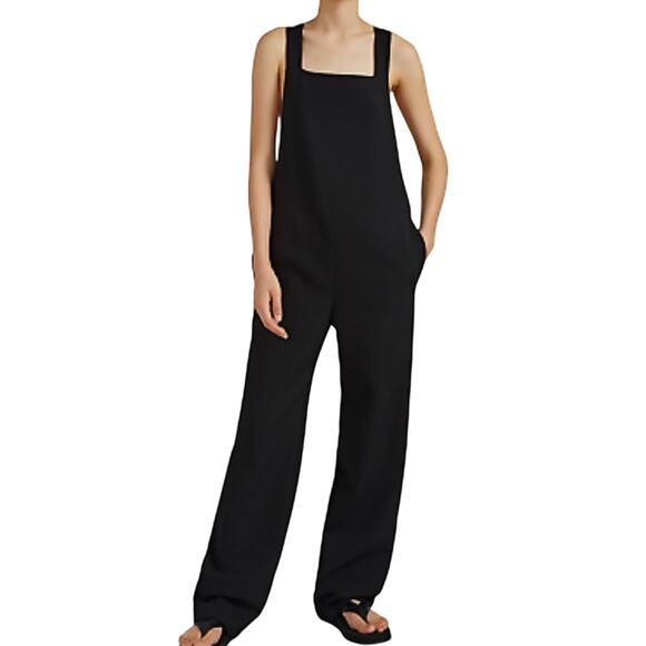 The Row Pants - The Row Margaret Black Wool Overalls size XS Silk Lining Stretch Silver Hardware